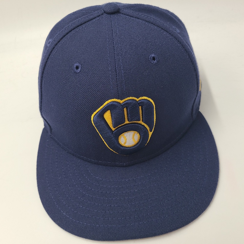 Milwaukee Brewers Hat Fitted 7 5/8 New Era 59Fifty Blue Yellow MLB Baseball Men